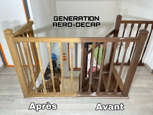 Aérogommage de ballustres en bois